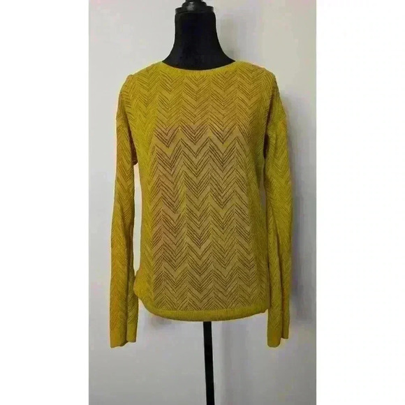 Mustard Yellow 3/4 Sleeve Blouse Embroidered Detail Waist Tie Loft - Picture 1 of 5